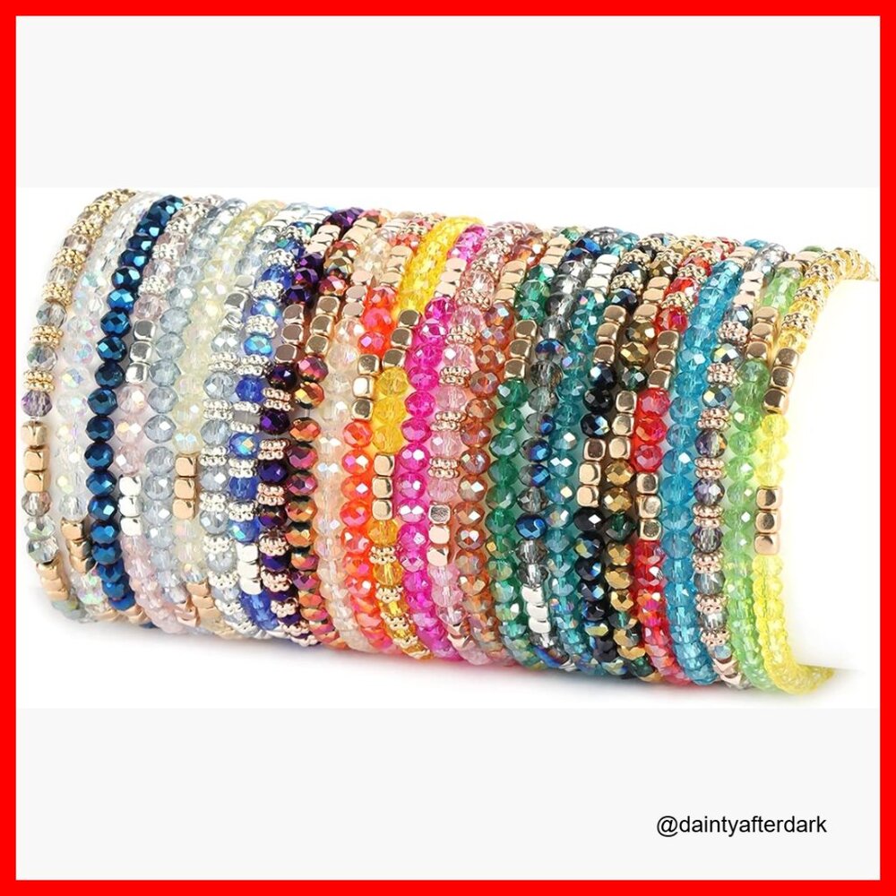 Glass Beaded Stretch Bracelet Set Stackable Cryst… - image 1